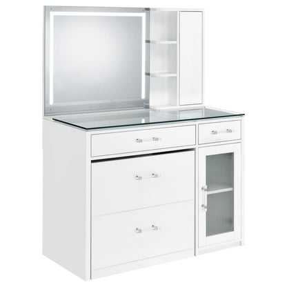 TBA 2-drawer Vanity Table Set LED Mirror and Stool White High Gloss - 930218