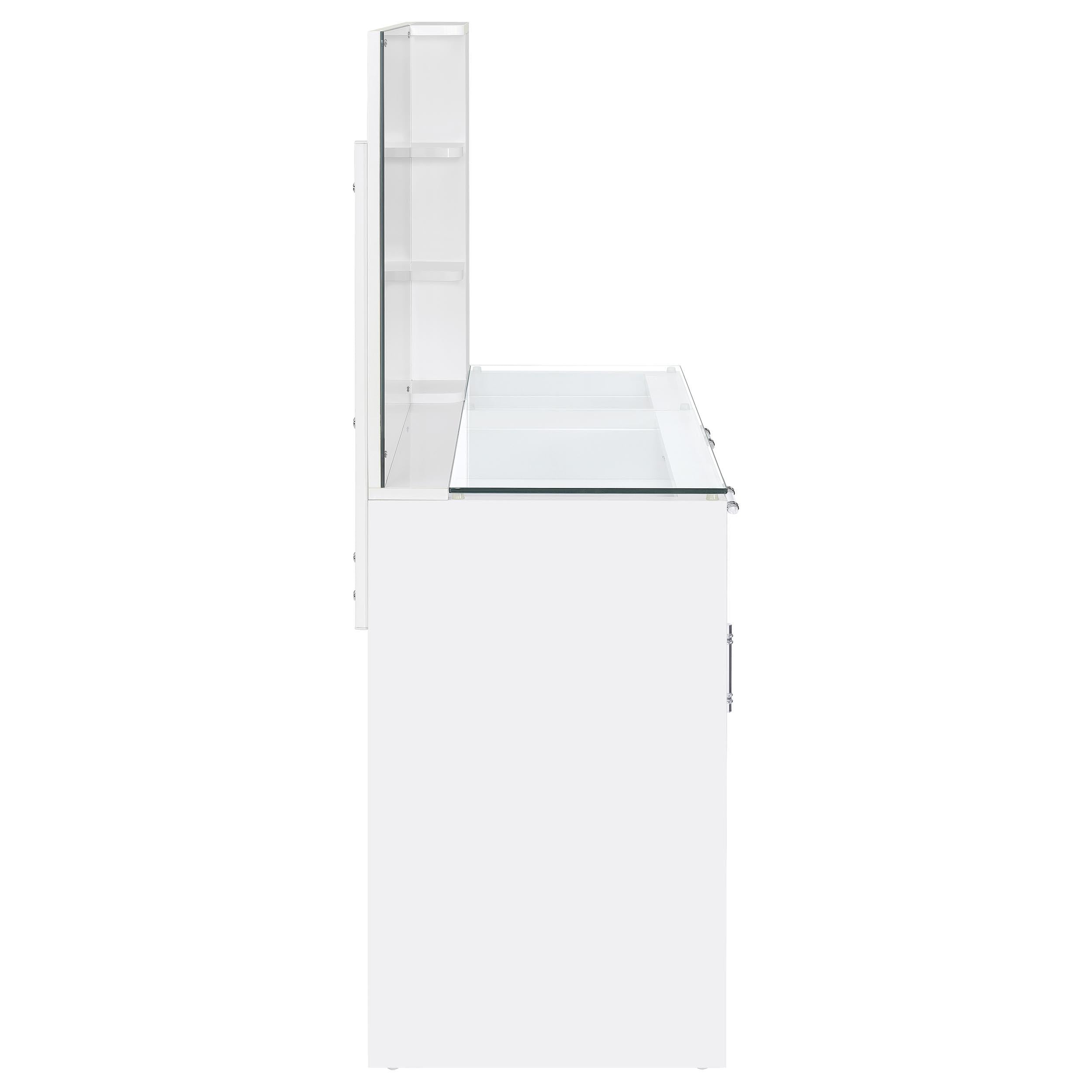 TBA 2-drawer Vanity Table Set LED Mirror and Stool White High Gloss - 930218