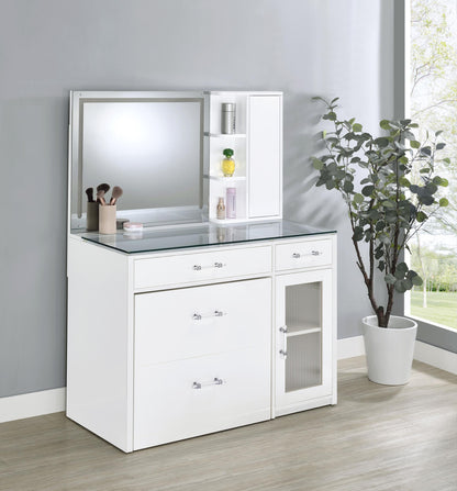 TBA 2-drawer Vanity Table Set LED Mirror and Stool White High Gloss - 930218