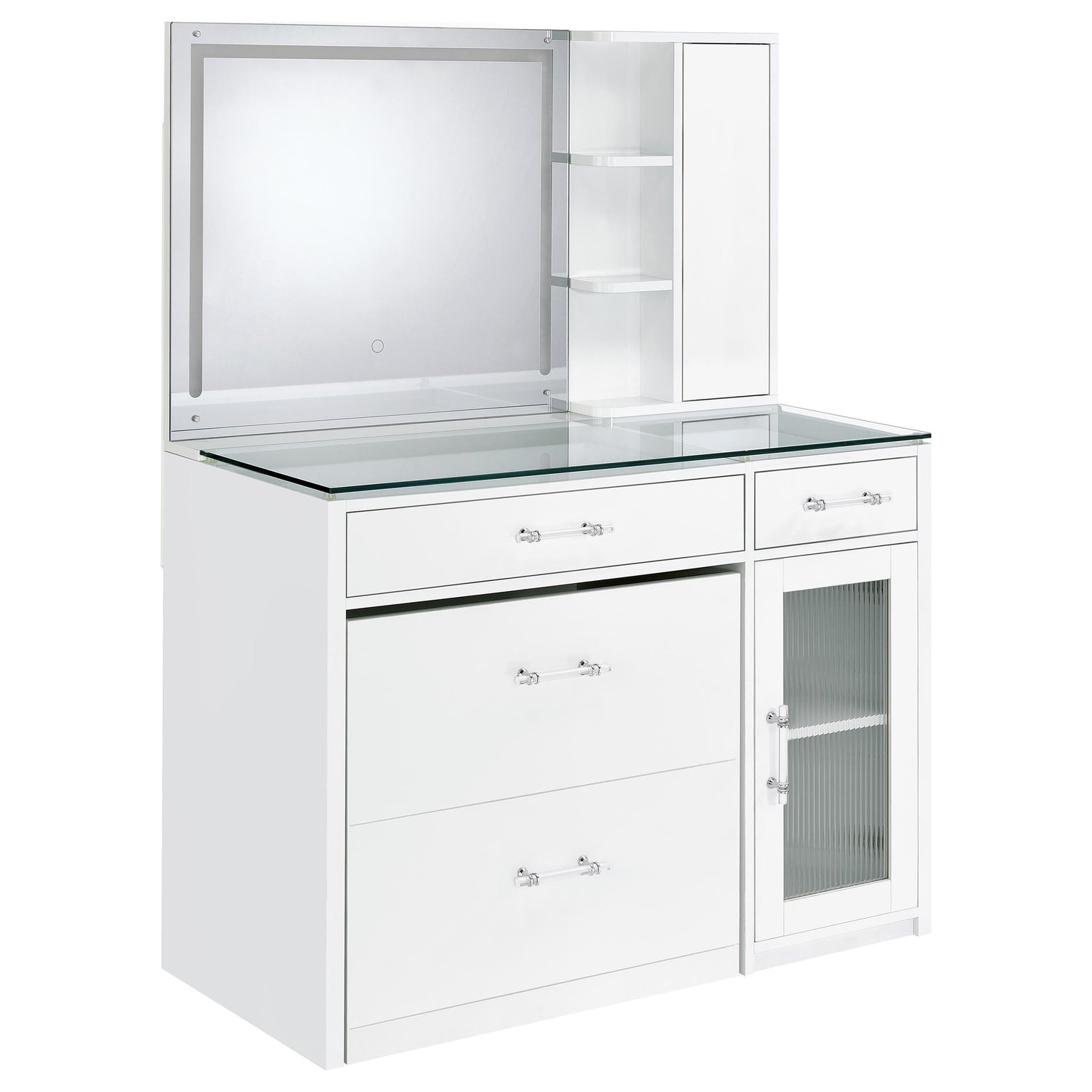 TBA 2-drawer Vanity Table Set LED Mirror and Stool White High Gloss - 930218