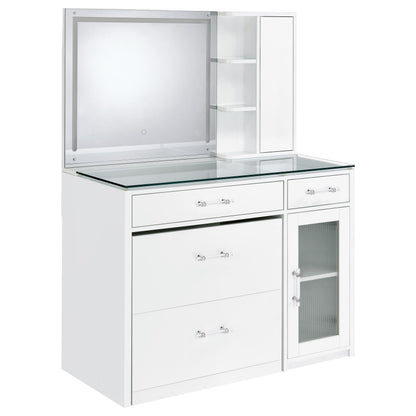 TBA 2-drawer Vanity Table Set LED Mirror and Stool White High Gloss - 930218