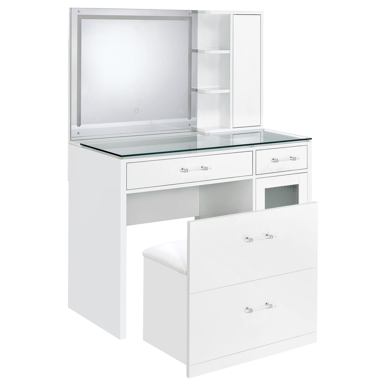 TBA 2-drawer Vanity Table Set LED Mirror and Stool White High Gloss - 930218