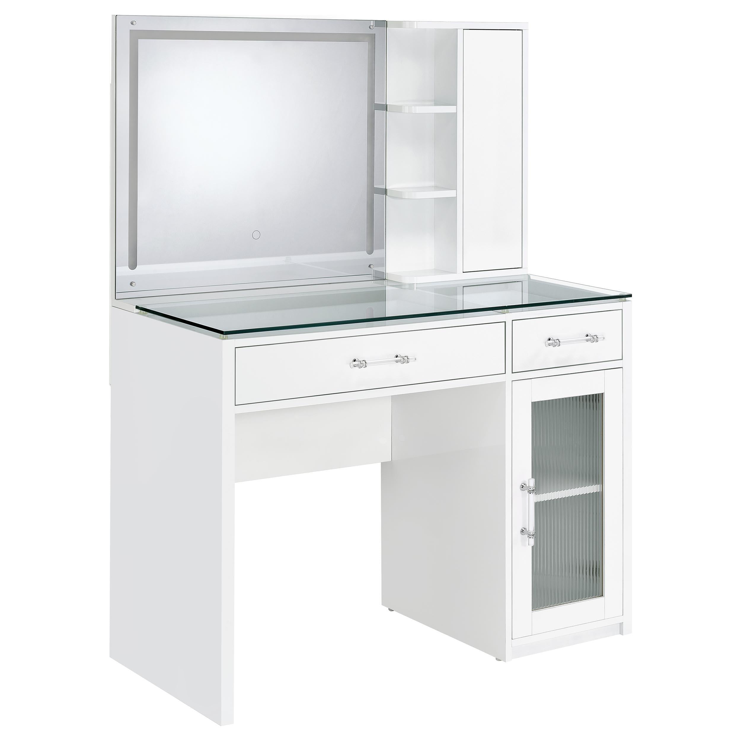TBA 2-drawer Vanity Table Set LED Mirror and Stool White High Gloss - 930218