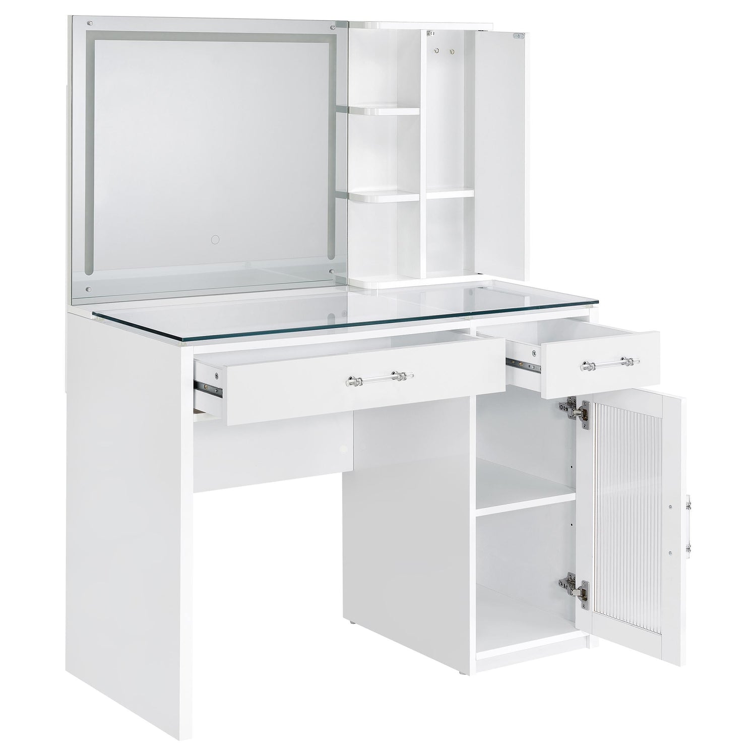 TBA 2-drawer Vanity Table Set LED Mirror and Stool White High Gloss - 930218