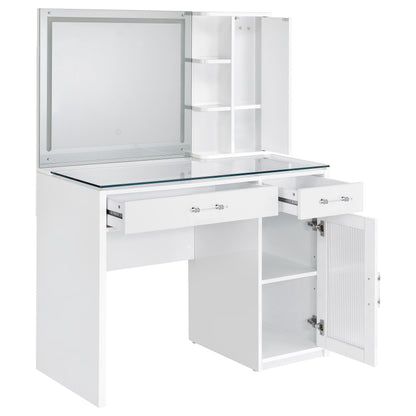 TBA 2-drawer Vanity Table Set LED Mirror and Stool White High Gloss - 930218