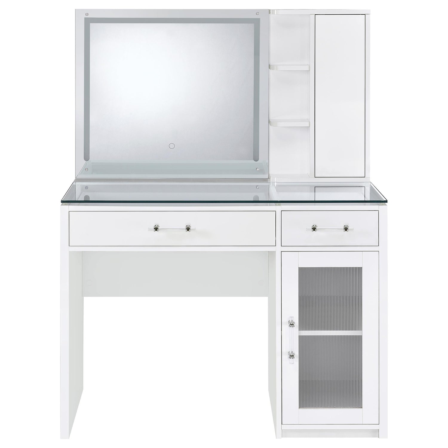 TBA 2-drawer Vanity Table Set LED Mirror and Stool White High Gloss - 930218