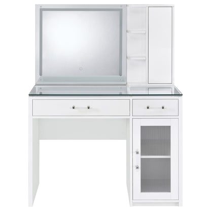 TBA 2-drawer Vanity Table Set LED Mirror and Stool White High Gloss - 930218