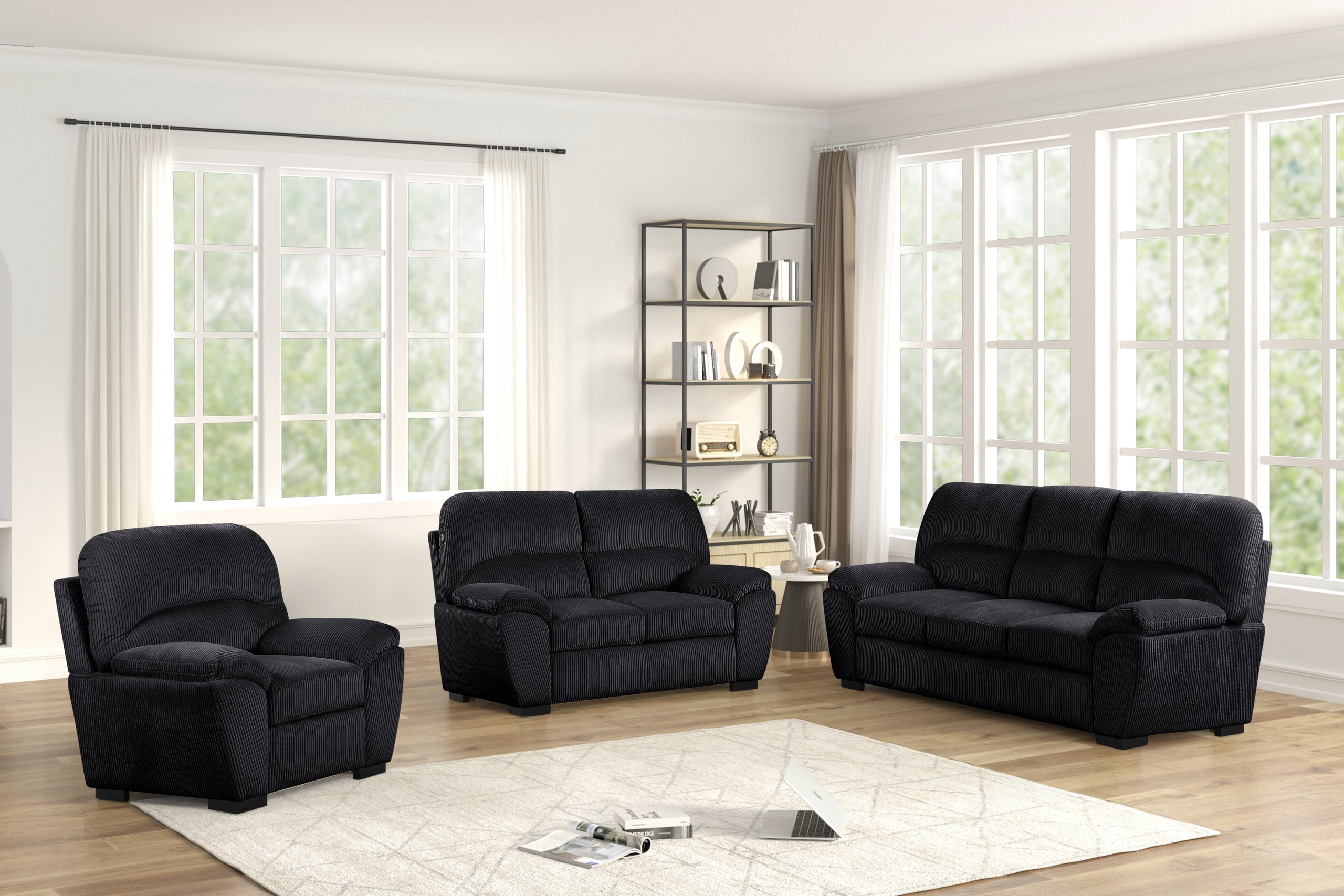 Tiffany10 Black - 2PC or 3PC Living Room Set *3PC - TIFFANY10 BLACK 3PC