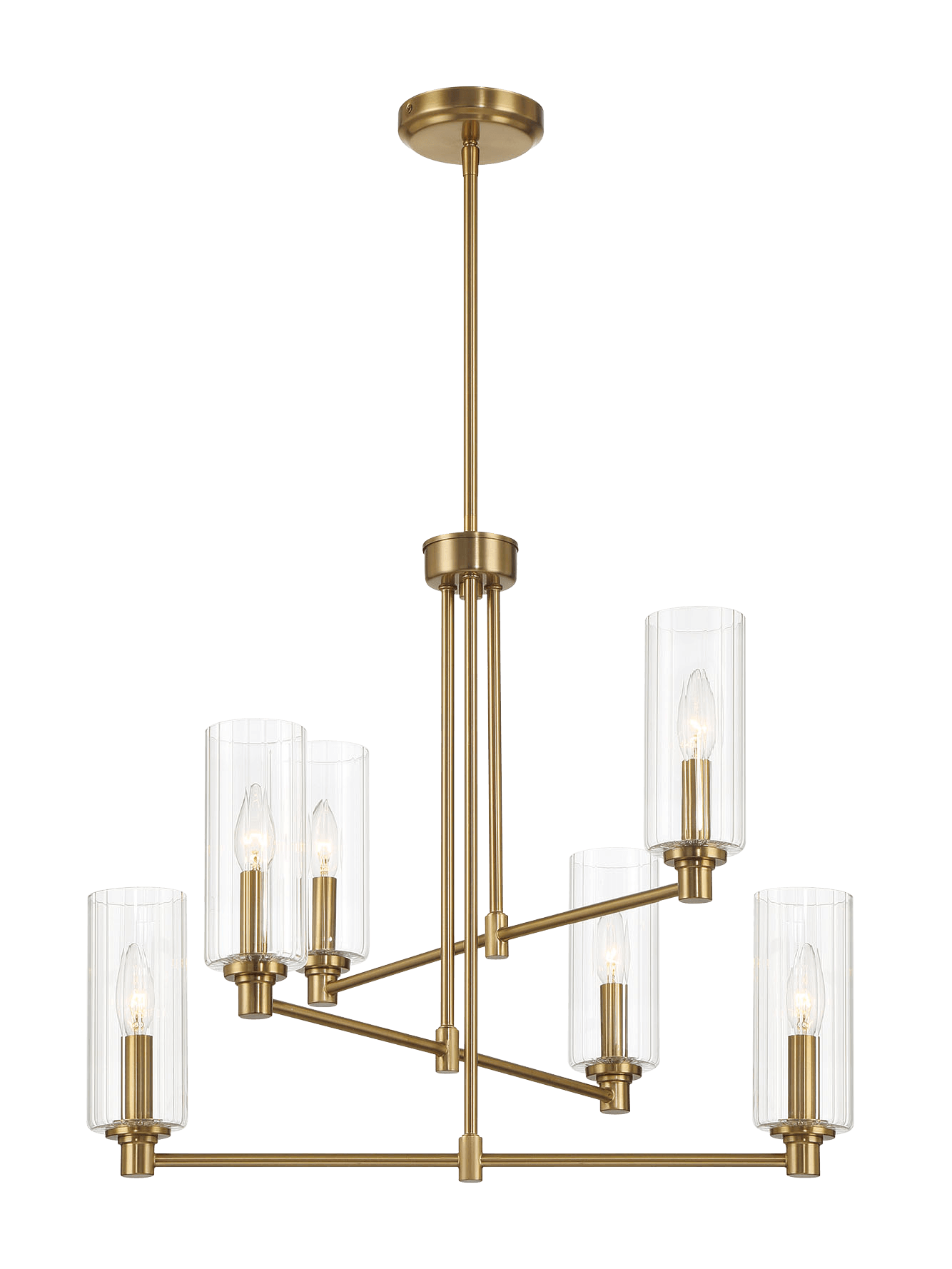 Timeless Six Lights Chandelier With Clear Ribbed Glass - Satin Brass - PNL03901401