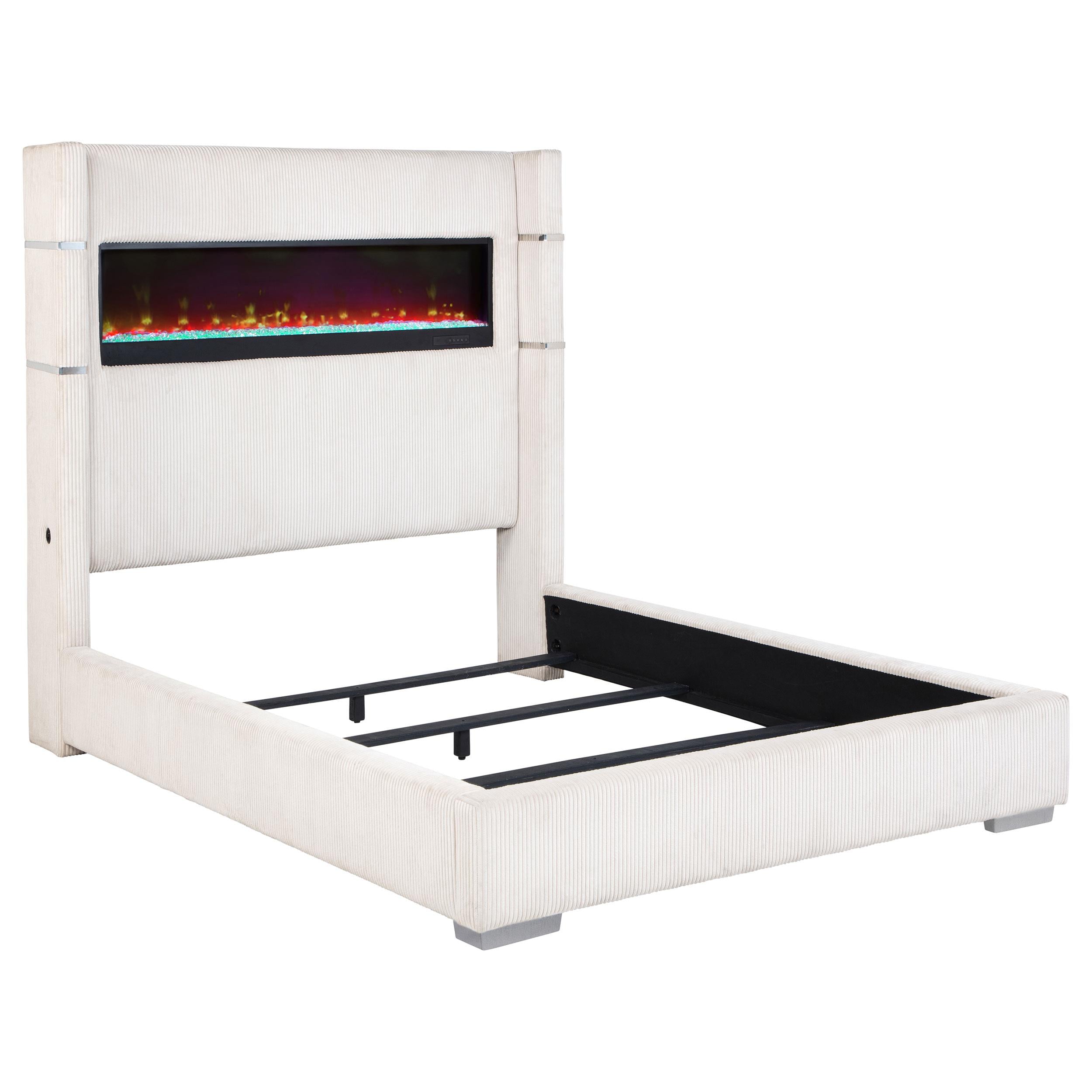 Tisdall 67-inch Upholstered Eastern King Fireplace Bed Black - 306032KE