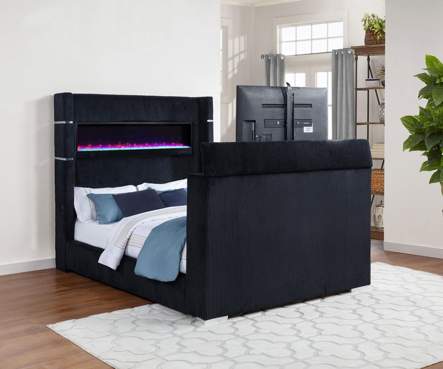 Tisdall Eastern King Flame Visualizer Wingback TV Bed Black - 315868BLKKE