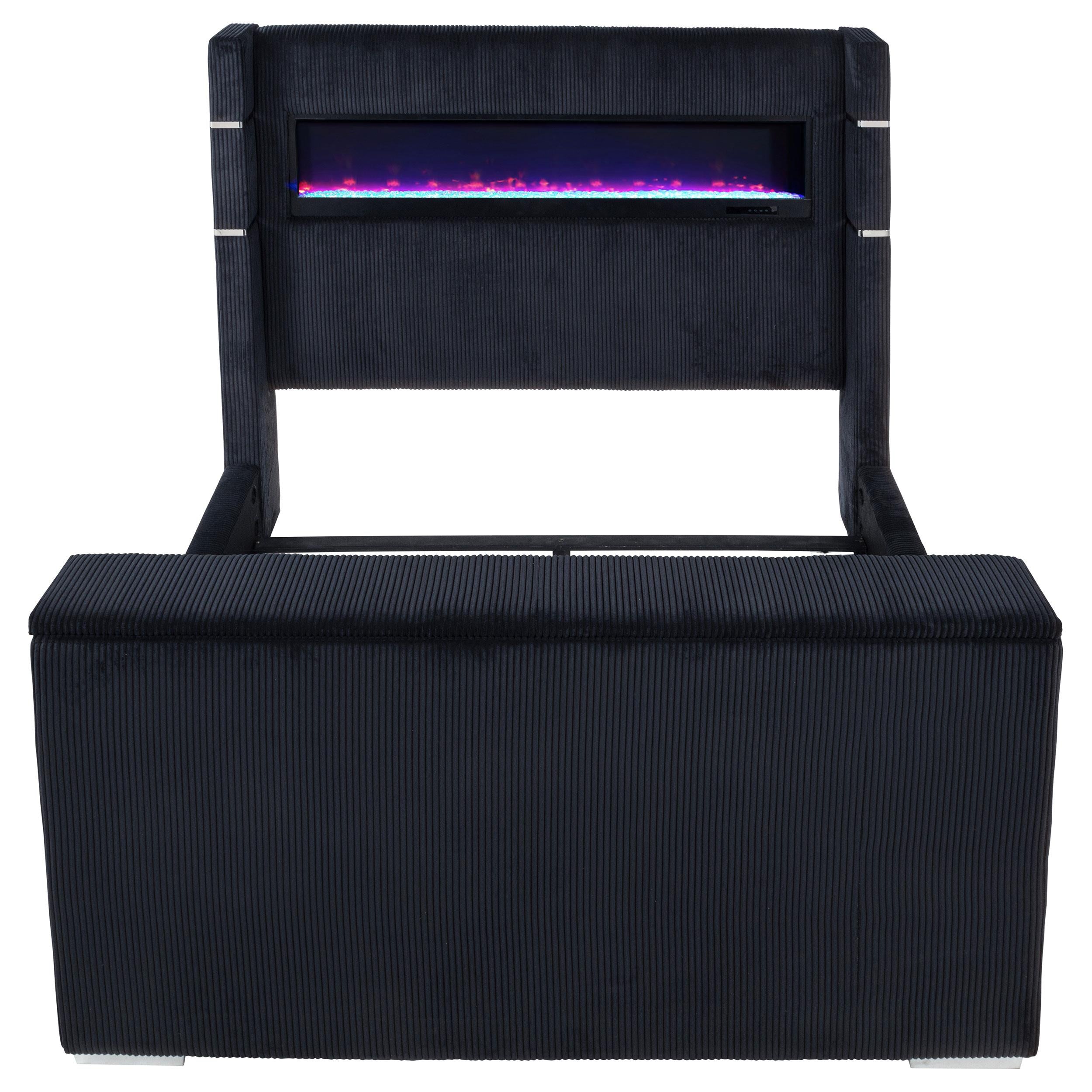 Tisdall Eastern King Flame Visualizer Wingback TV Bed Black - 315868BLKKE