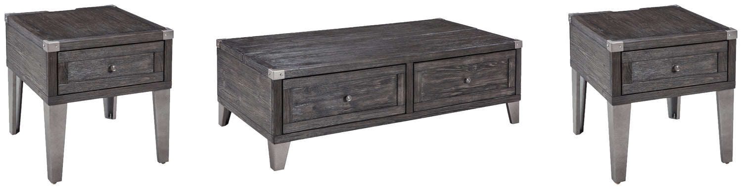 Todoe Coffee Table with 2 End Tables in Dark Gray - PKG007214