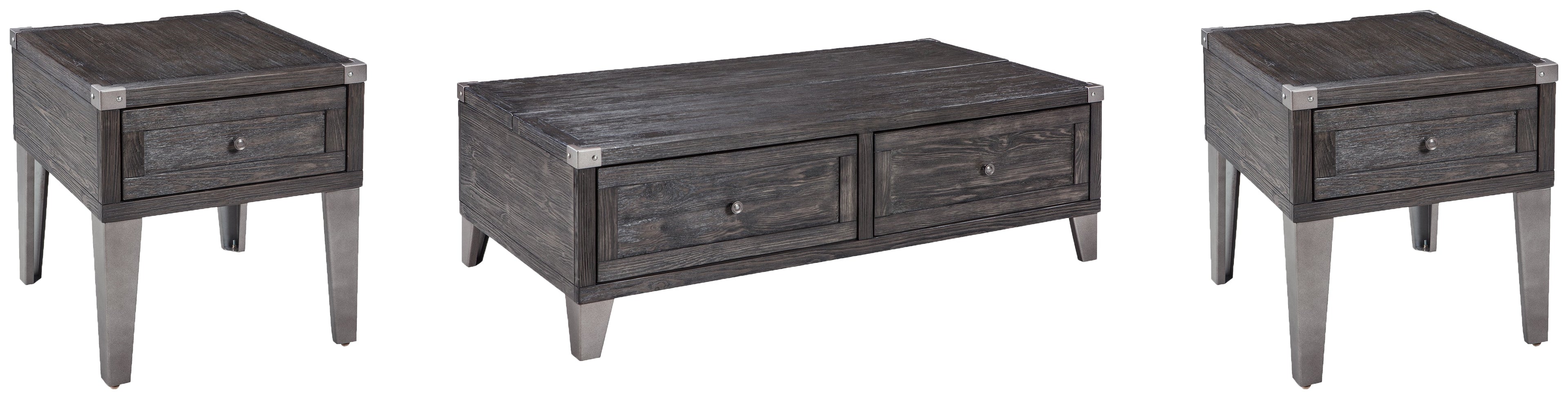 Todoe Coffee Table with 2 End Tables in Dark Gray - PKG007214