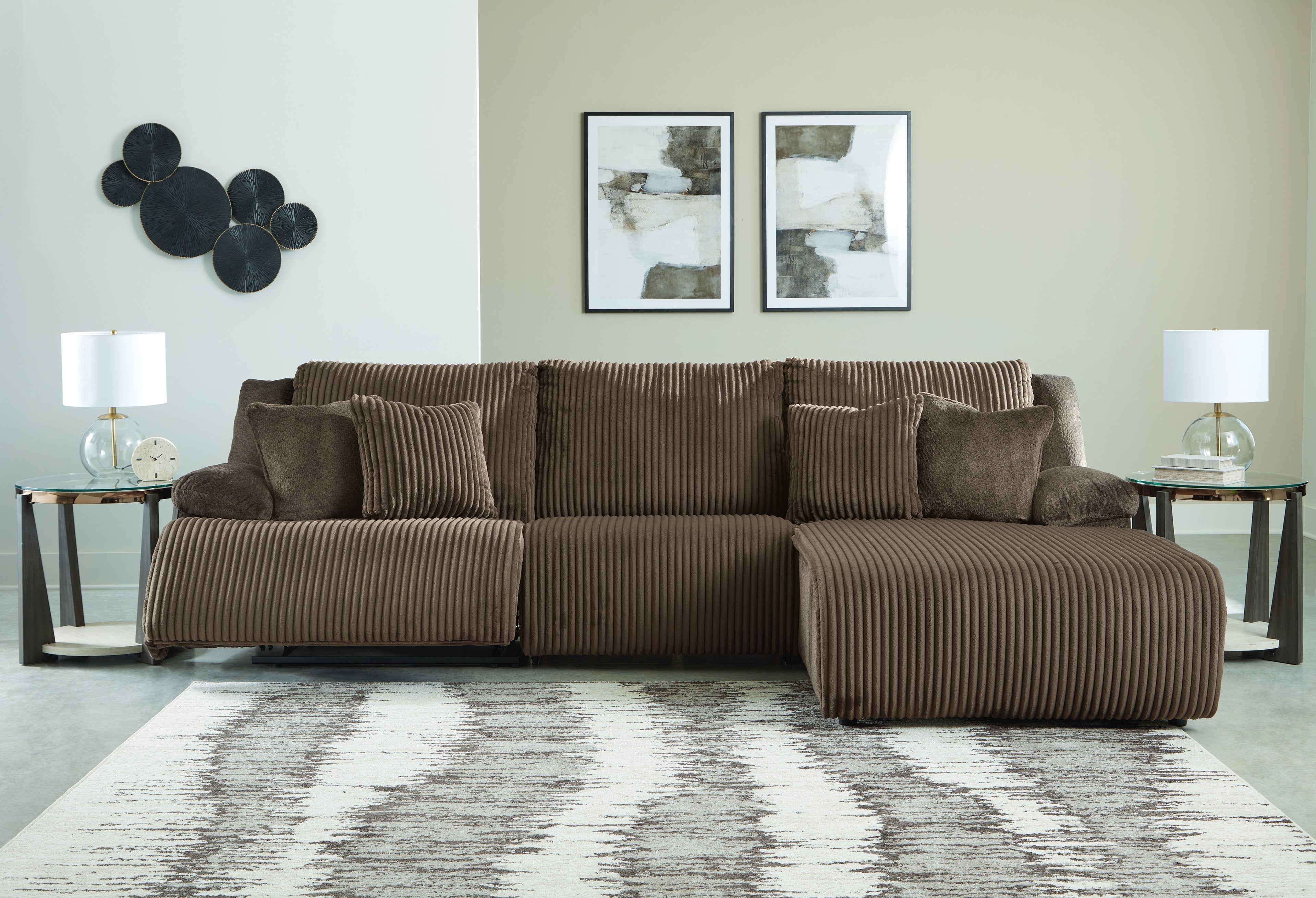 Top Tier Chocolate 3-Piece Sectional Sofa Chaise - 92705S6