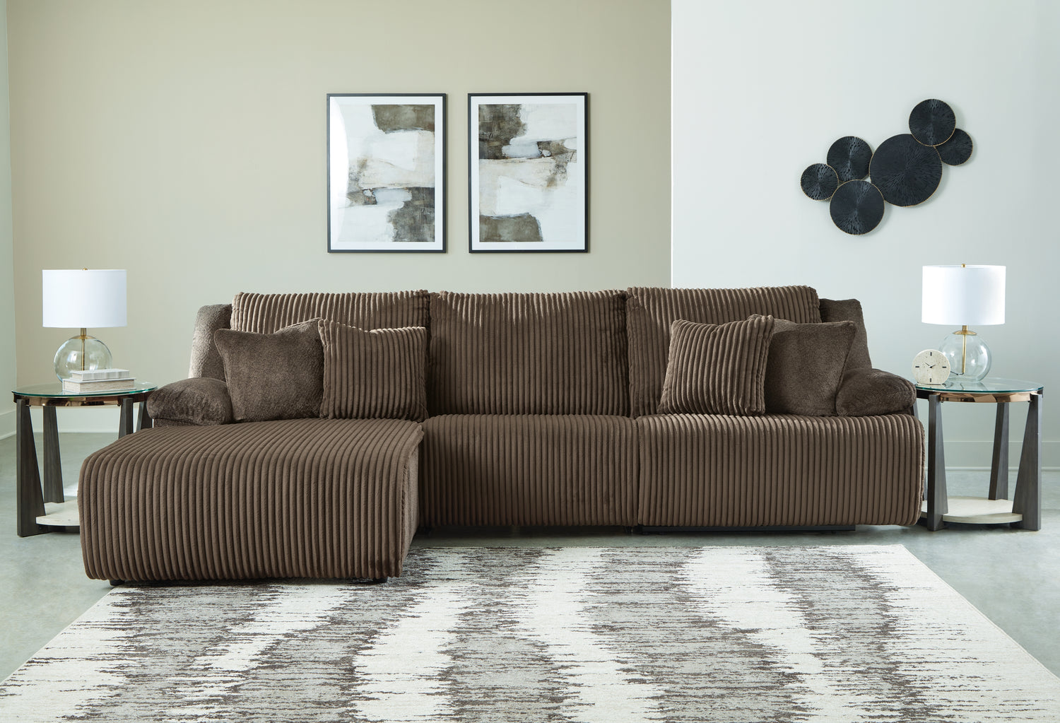 Top Tier Chocolate 3-Piece Sectional Sofa Chaise - 92705S7