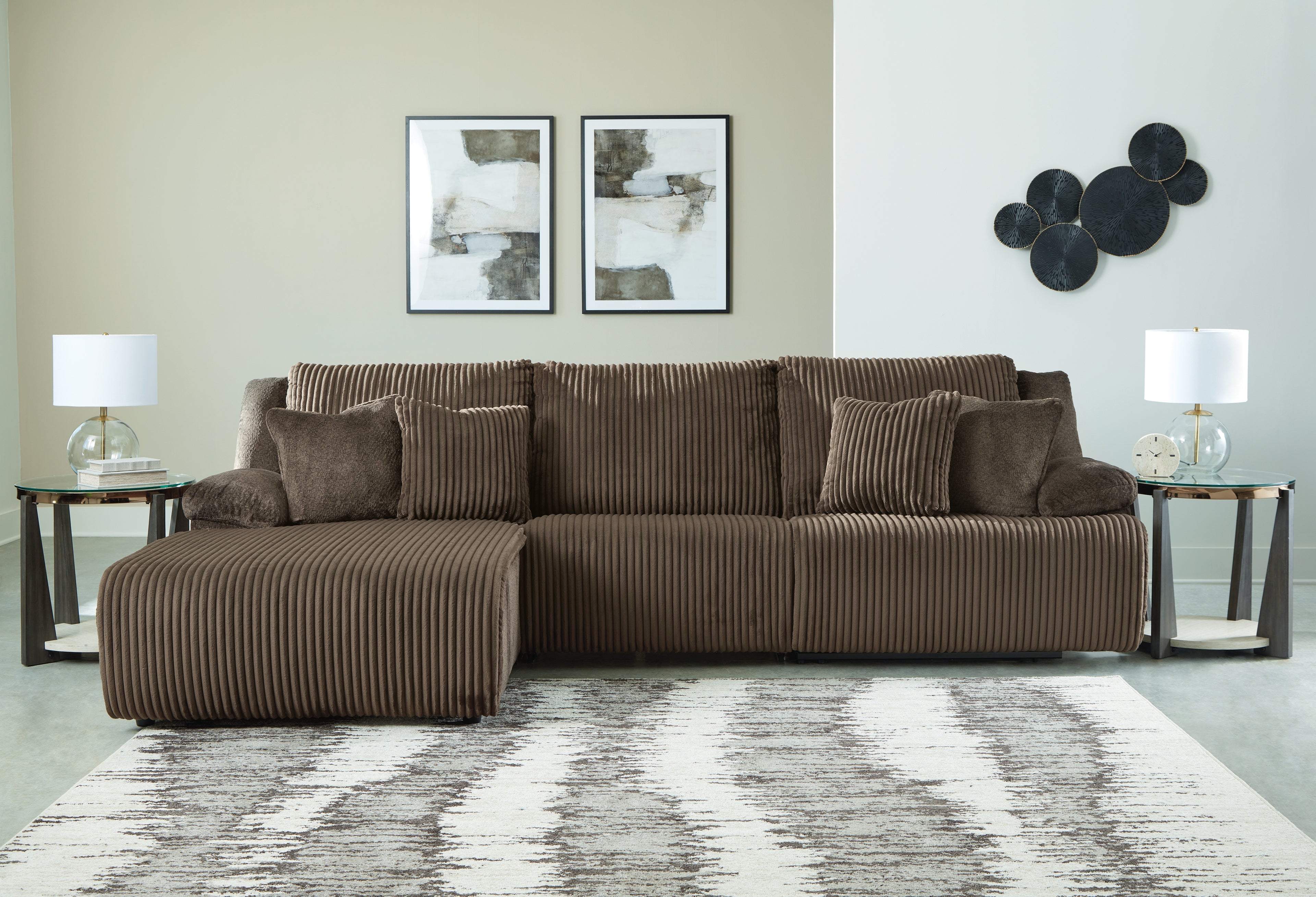 Top Tier Chocolate 3-Piece Sectional Sofa Chaise - 92705S7