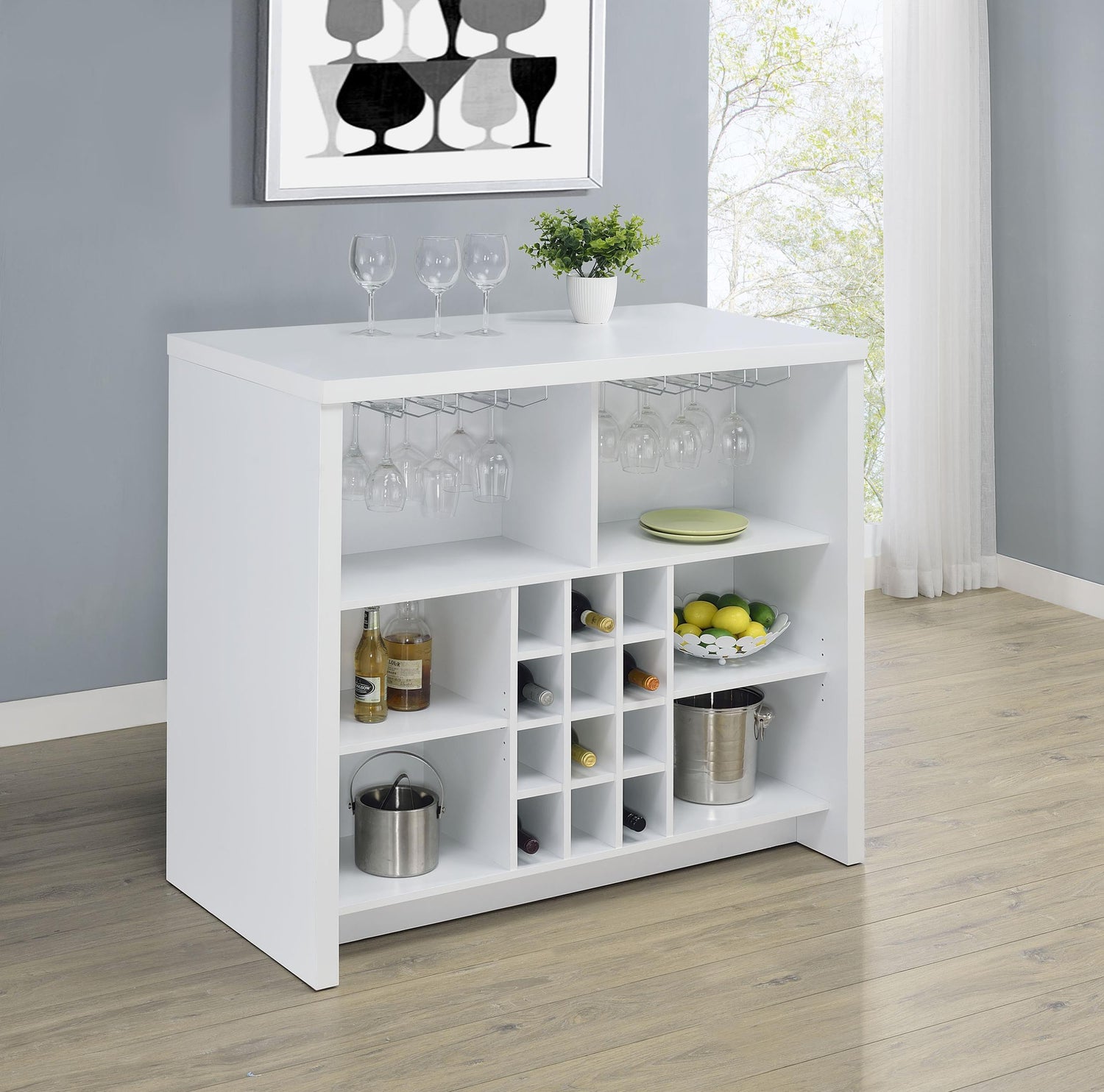 Topanga Engineered Wood Freestanding Home Bar Cabinet White - 182786