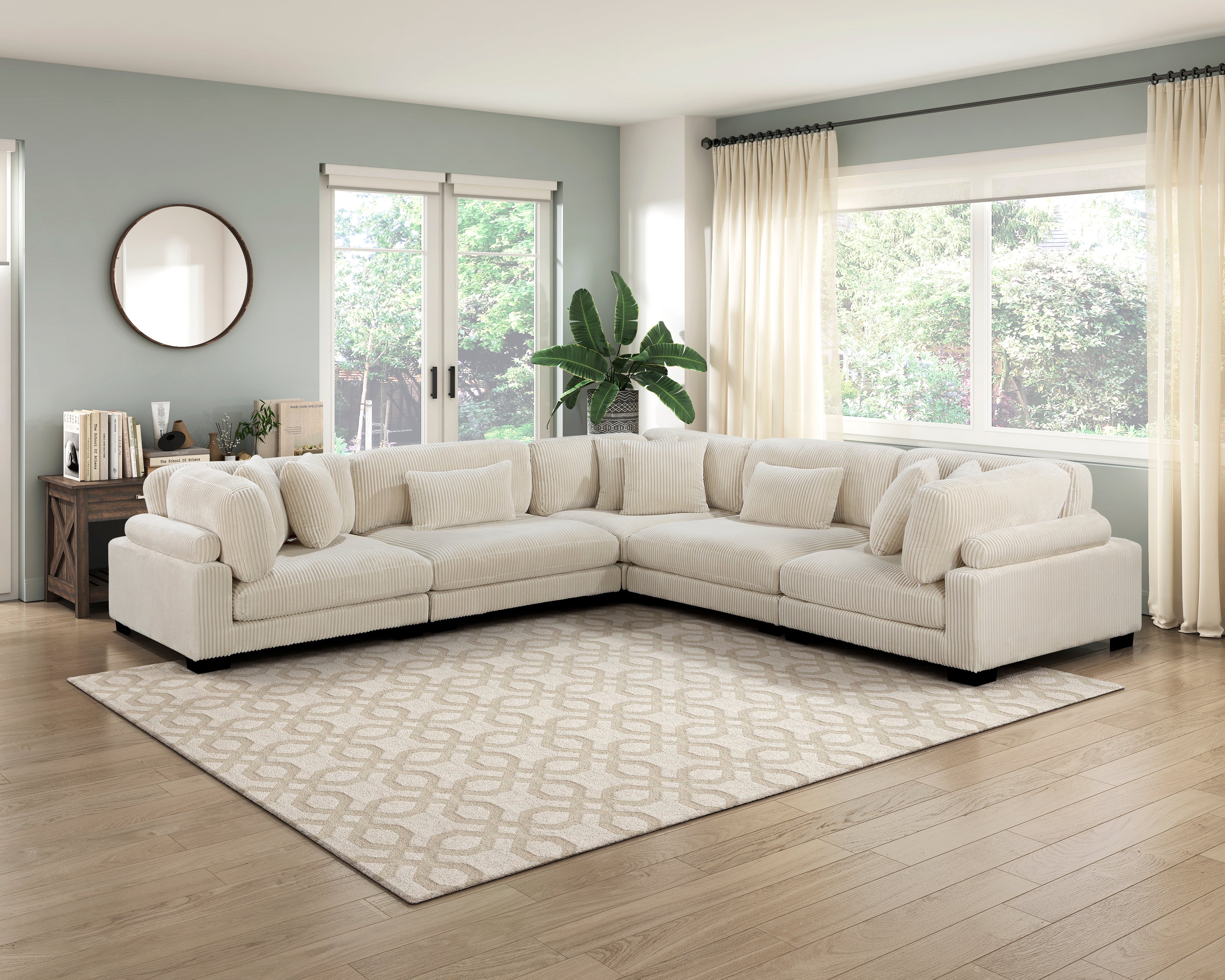 Traverse Beige Corduroy 5-Piece Modular Sectional with Corner Seats - 8555BE*2AC3CR