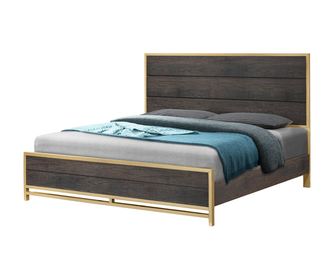 Trevor Brown/Gold King Panel Bed - SET | B3350-K-HB | B3350-K-FB | B3350-KQ-RAIL - Bien Home Furniture &amp; Electronics