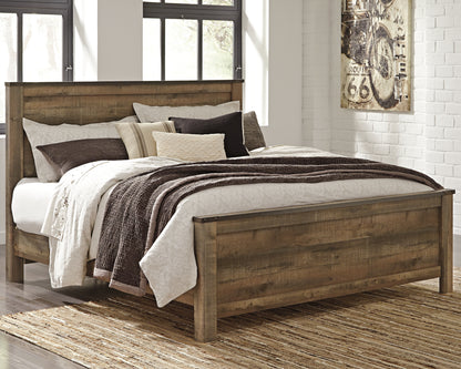 Trinell Brown King Panel Bed, Dresser, Mirror and 2 Nightstands - B446B74