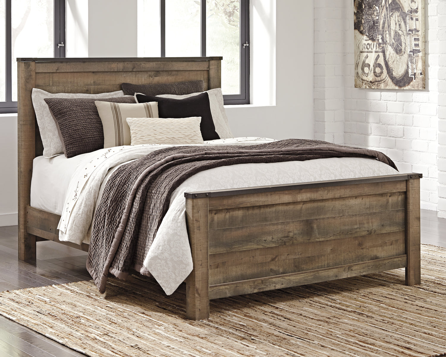 Trinell Brown Queen Panel Bed, Dresser, Mirror and Nightstand - B446B88
