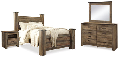 Trinell Brown Queen Poster Bed, Dresser, Mirror and Nightstand - B446B76