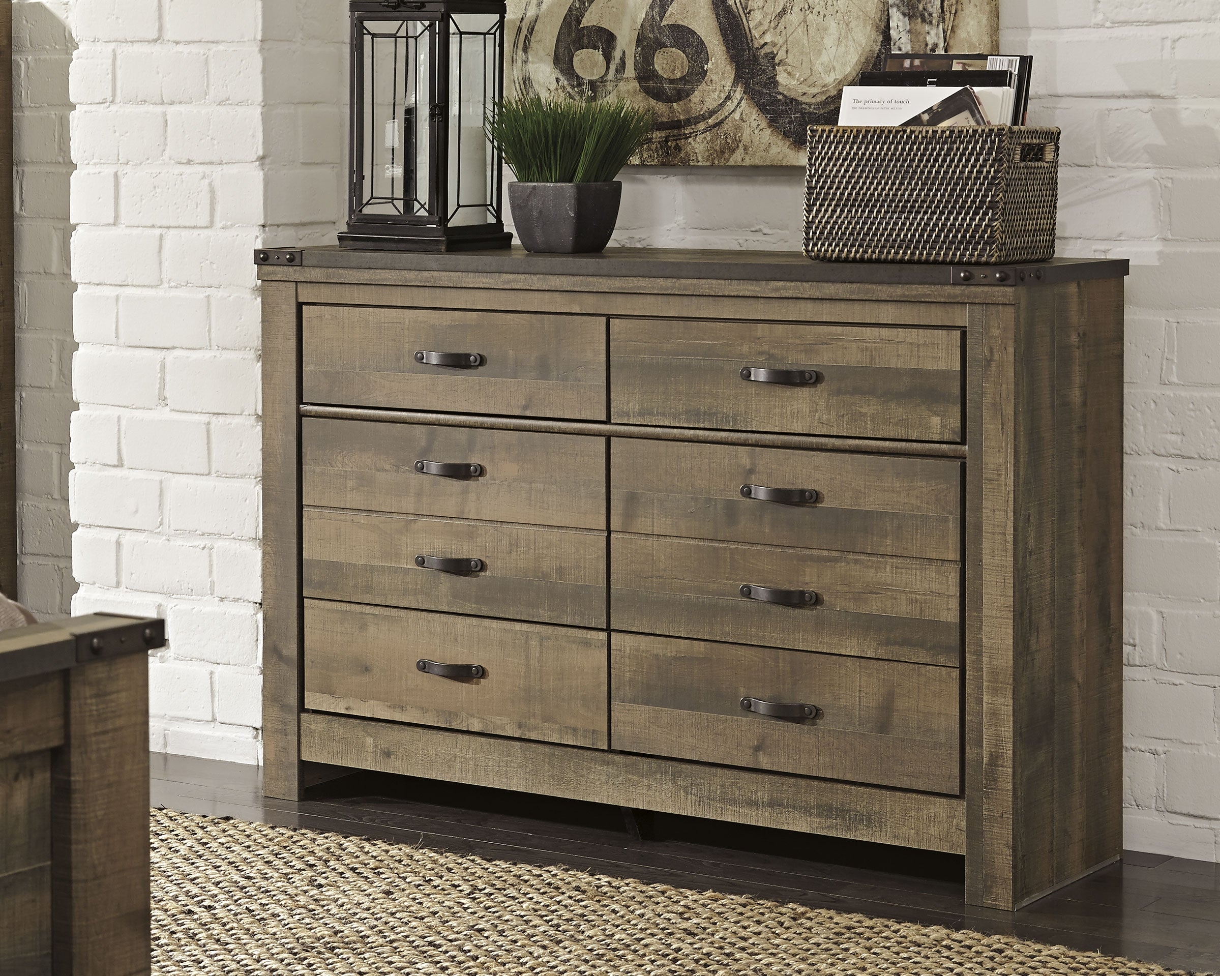 Trinell Brown Queen Poster Bed, Dresser, Mirror, Chest and 2 Nightstands - B446B80