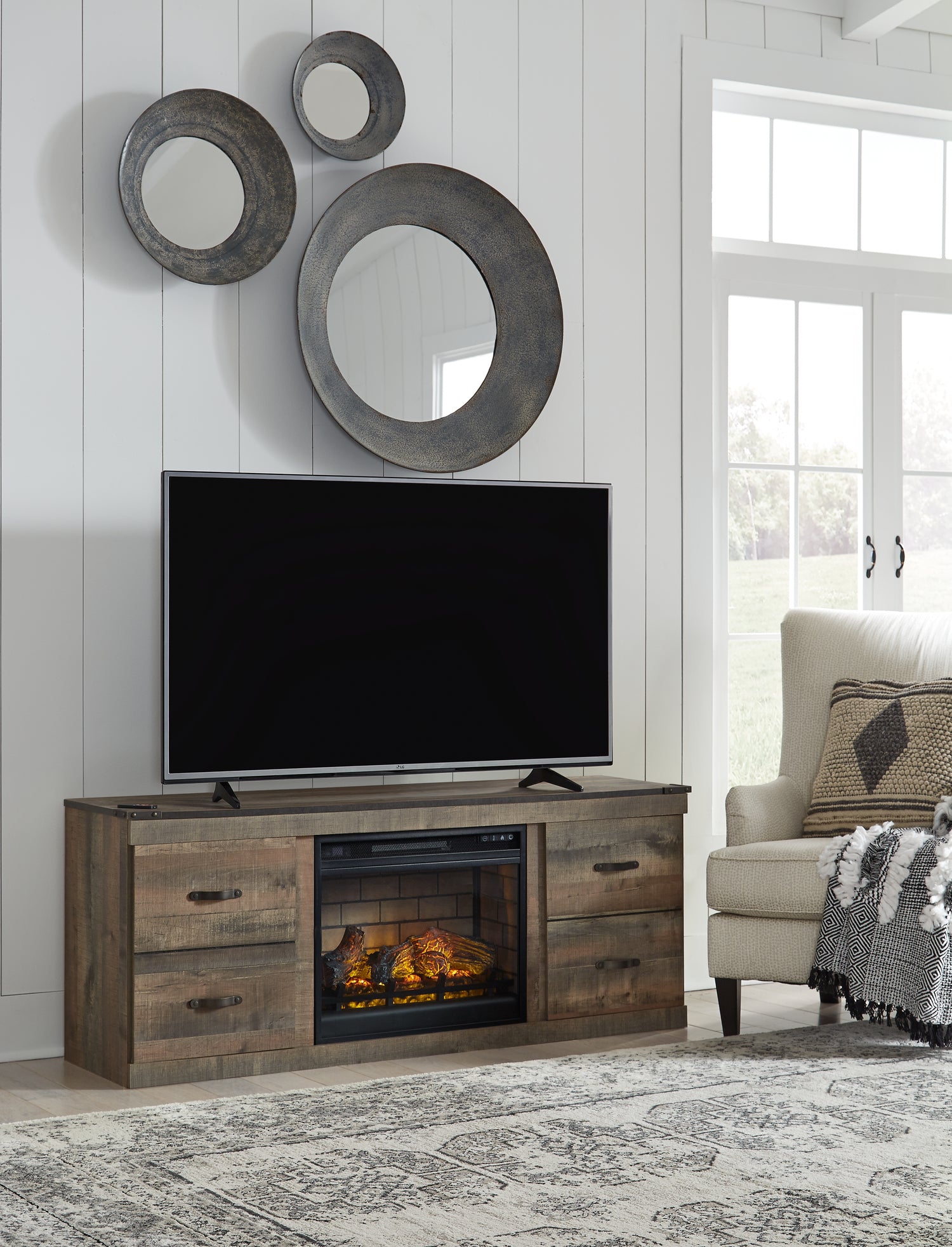Trinell Brown TV Stand with Electric Fireplace  - EW0446W8