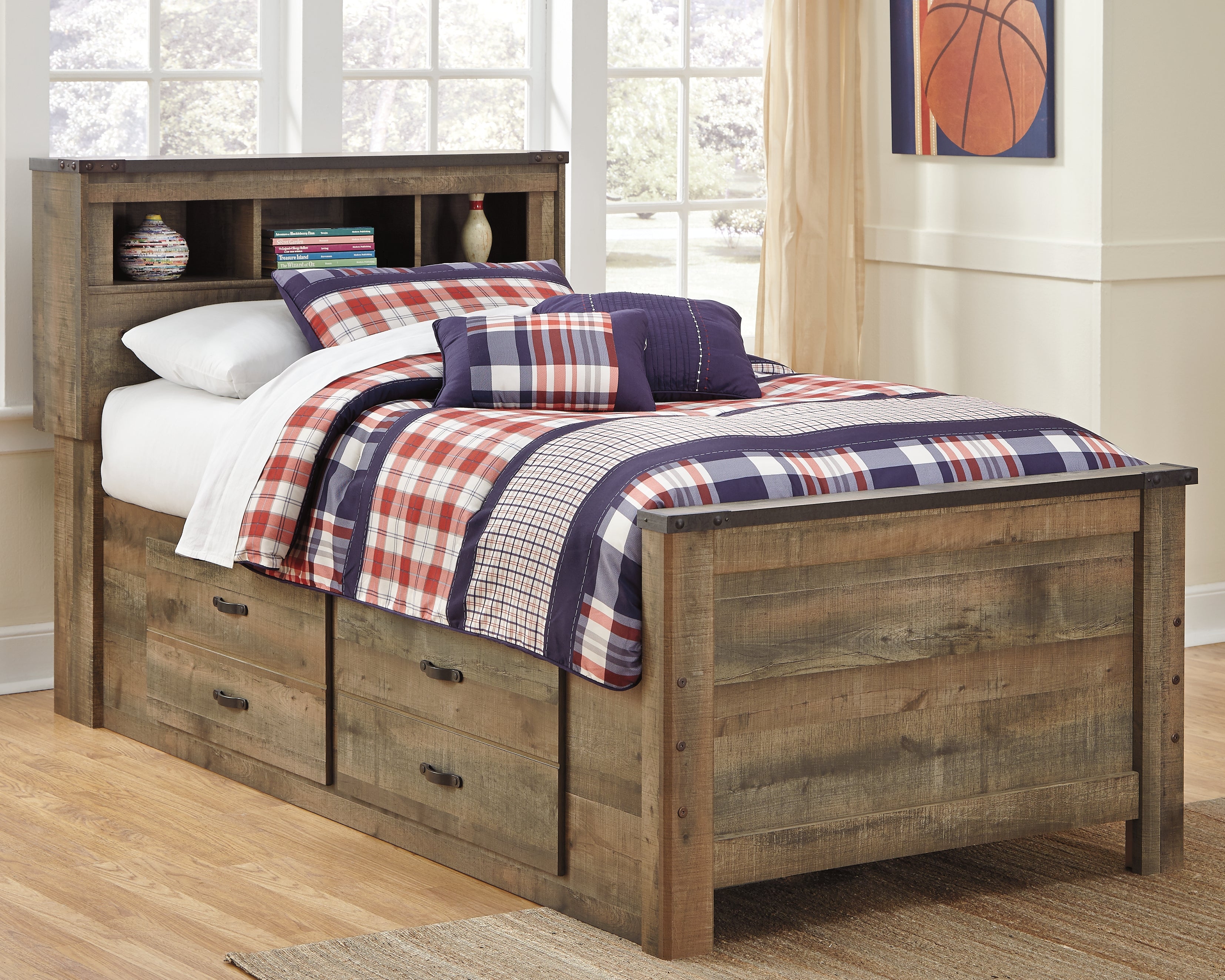 Trinell Brown Twin Panel Bed with Storage and Nightstand - B446B68