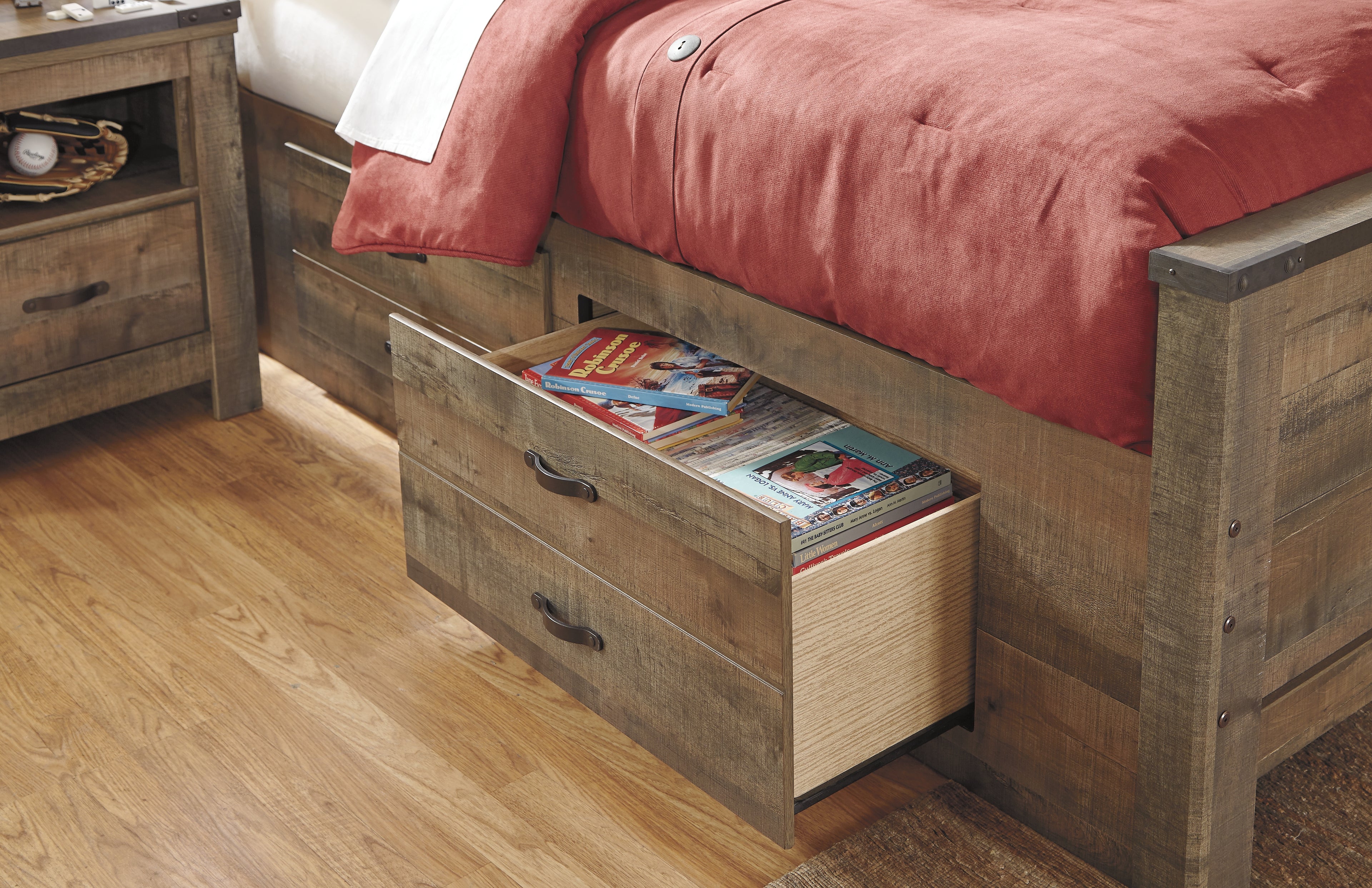 Trinell Brown Twin Panel Bed with Storage and Nightstand - B446B68
