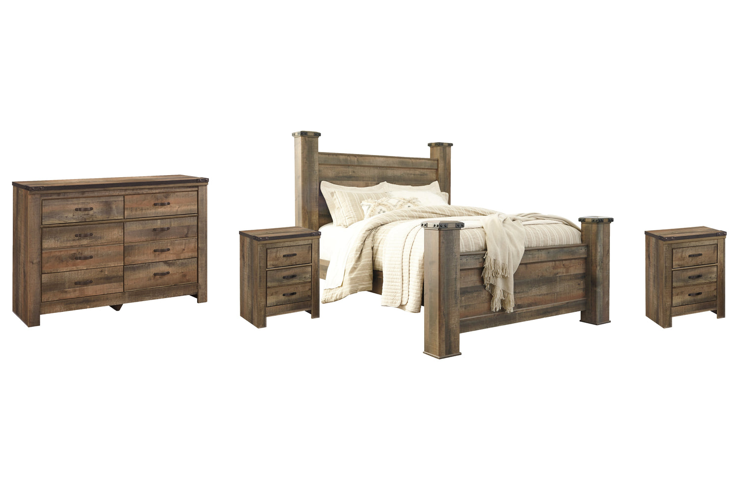 Trinell Queen Poster Bed with Dresser and 2 Nightstands in Brown - PKG005101