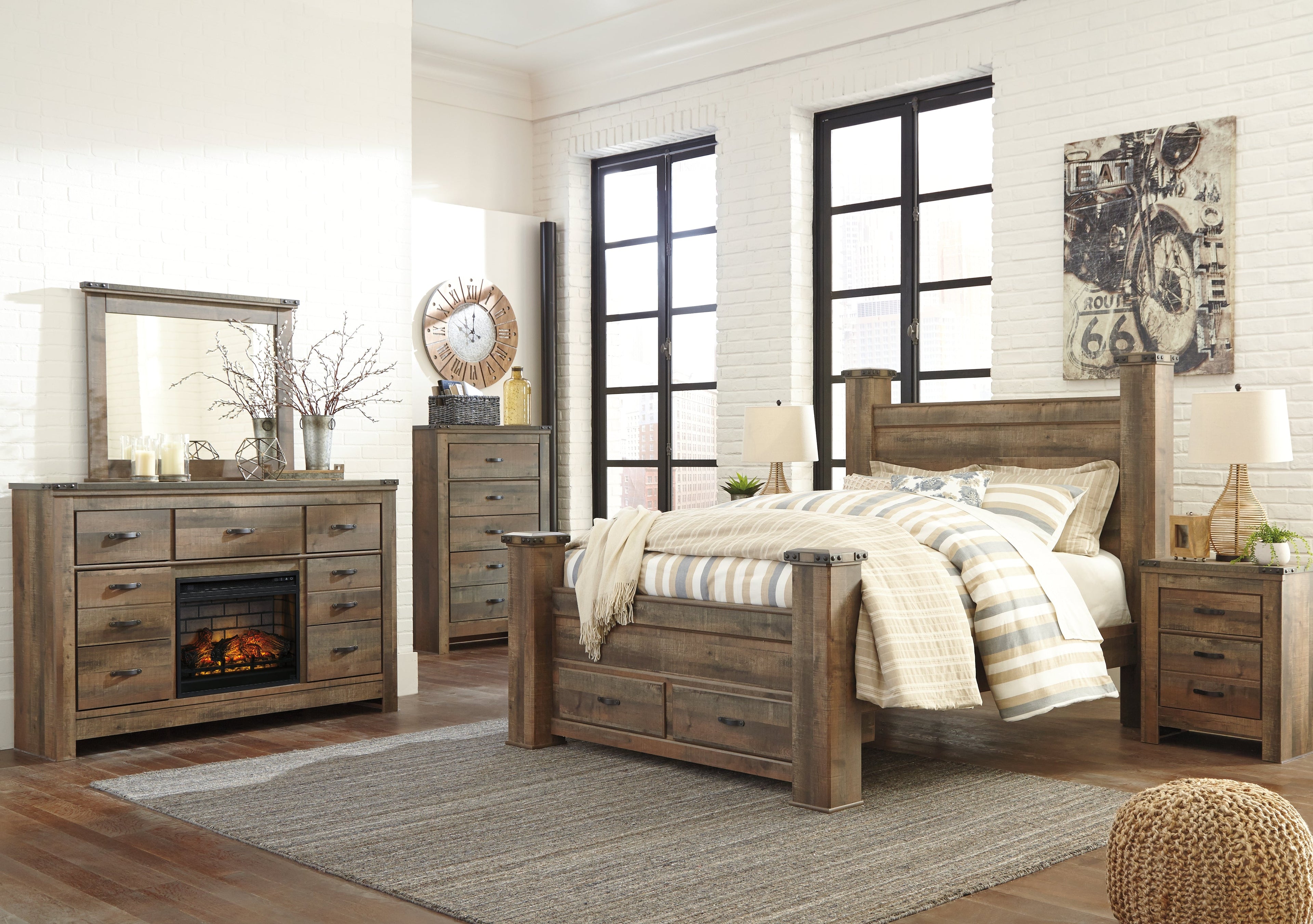 Trinell Queen Poster Bed with Dresser in Brown - PKG005056
