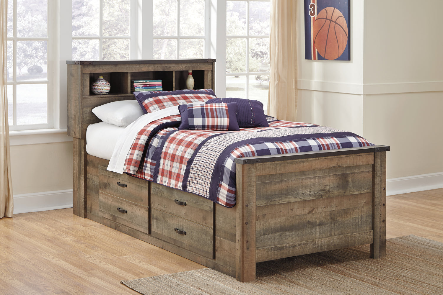 Trinell Twin Bookcase Storage Bed, Dresser and Nightstand - B446B100