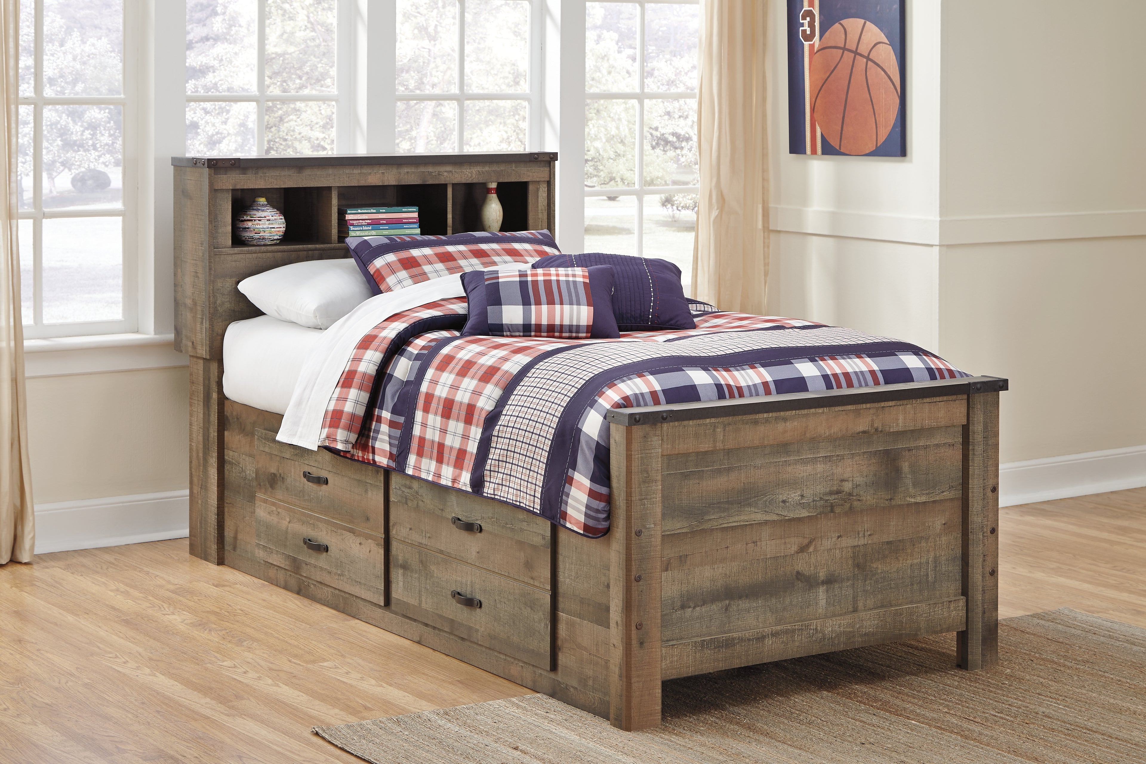Trinell Twin Bookcase Storage Bed, Dresser and Nightstand - B446B100