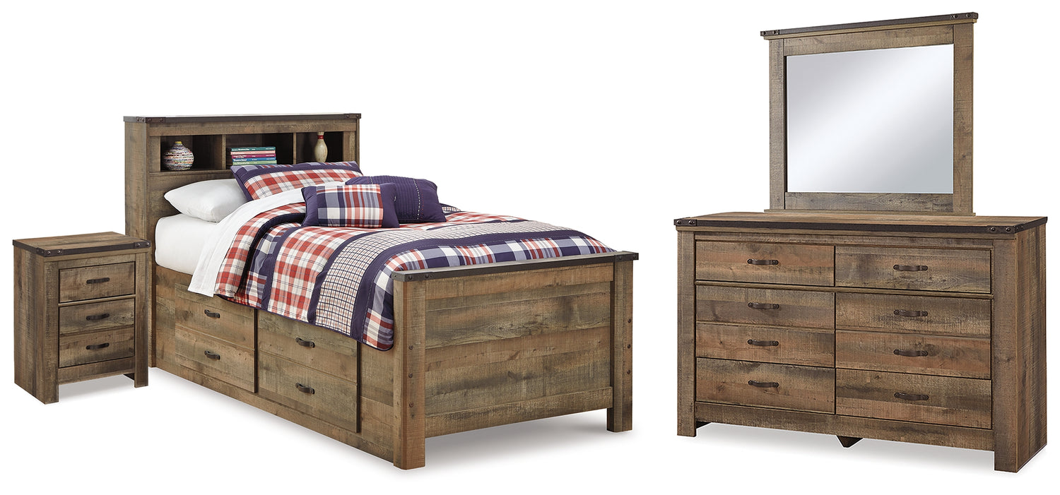 Trinell Twin Bookcase Storage Bed, Dresser, Mirror and Nightstand - B446B98