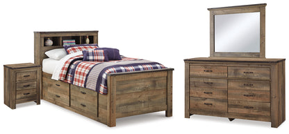 Trinell Twin Bookcase Storage Bed, Dresser, Mirror and Nightstand - B446B98
