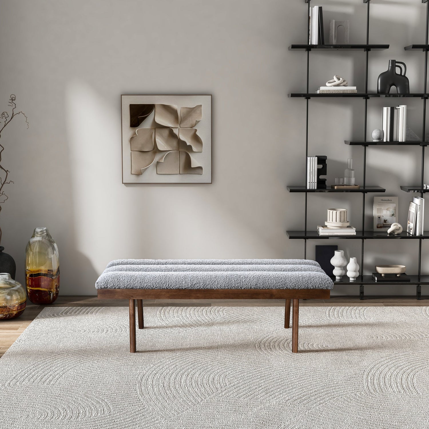 Troni Light Grey Boucle Bench - BEN00502201