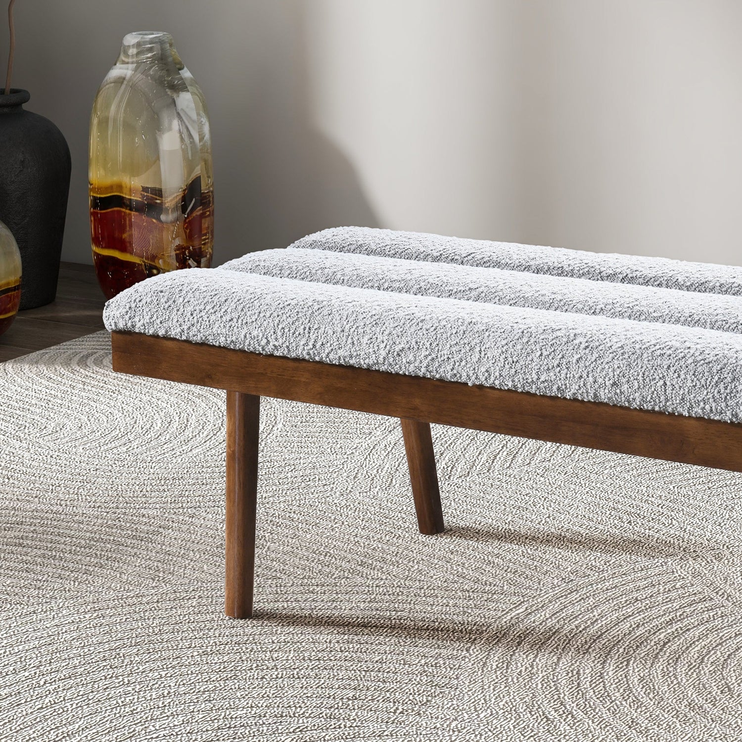 Troni Light Grey Boucle Bench - BEN00502201