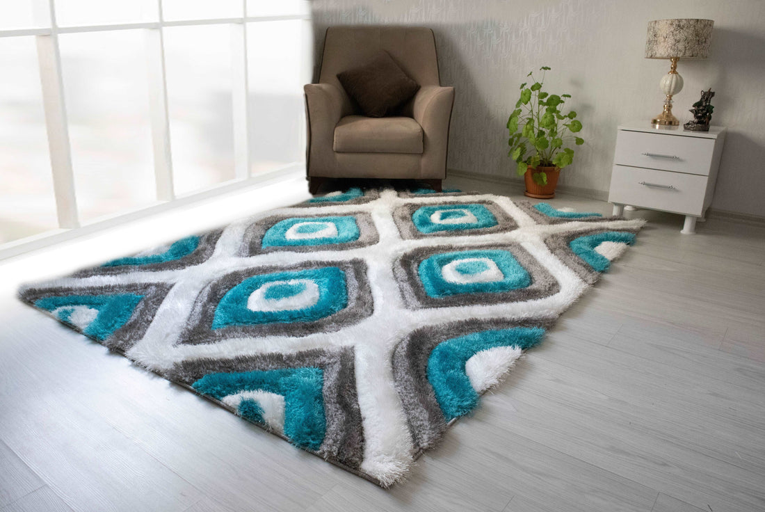 3D Shaggy GRAY-TURQOUISE Area Rug - 3D151 - 3D151-GRY/TRQ-57 - Bien Home Furniture & Electronics