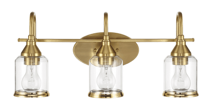 Twilight Three Lights Brushed Gold Contemporary Vanity Light 22"W × 10"H × 7.48"E with Clear Glass - WLL03901201