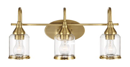 Twilight Three Lights Brushed Gold Contemporary Vanity Light 22"W × 10"H × 7.48"E with Clear Glass - WLL03901201