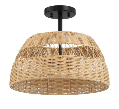 Twinkle Double Lights Semi Flush With Rattan Shade Black Metal Finish for Farmhouse Style - PNL03901601