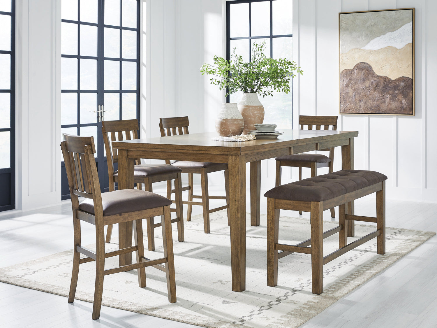 Urbinforte Counter Height Dining Table and 4 Barstools and Bench in Light Brown from Ashley - Luna Furniture