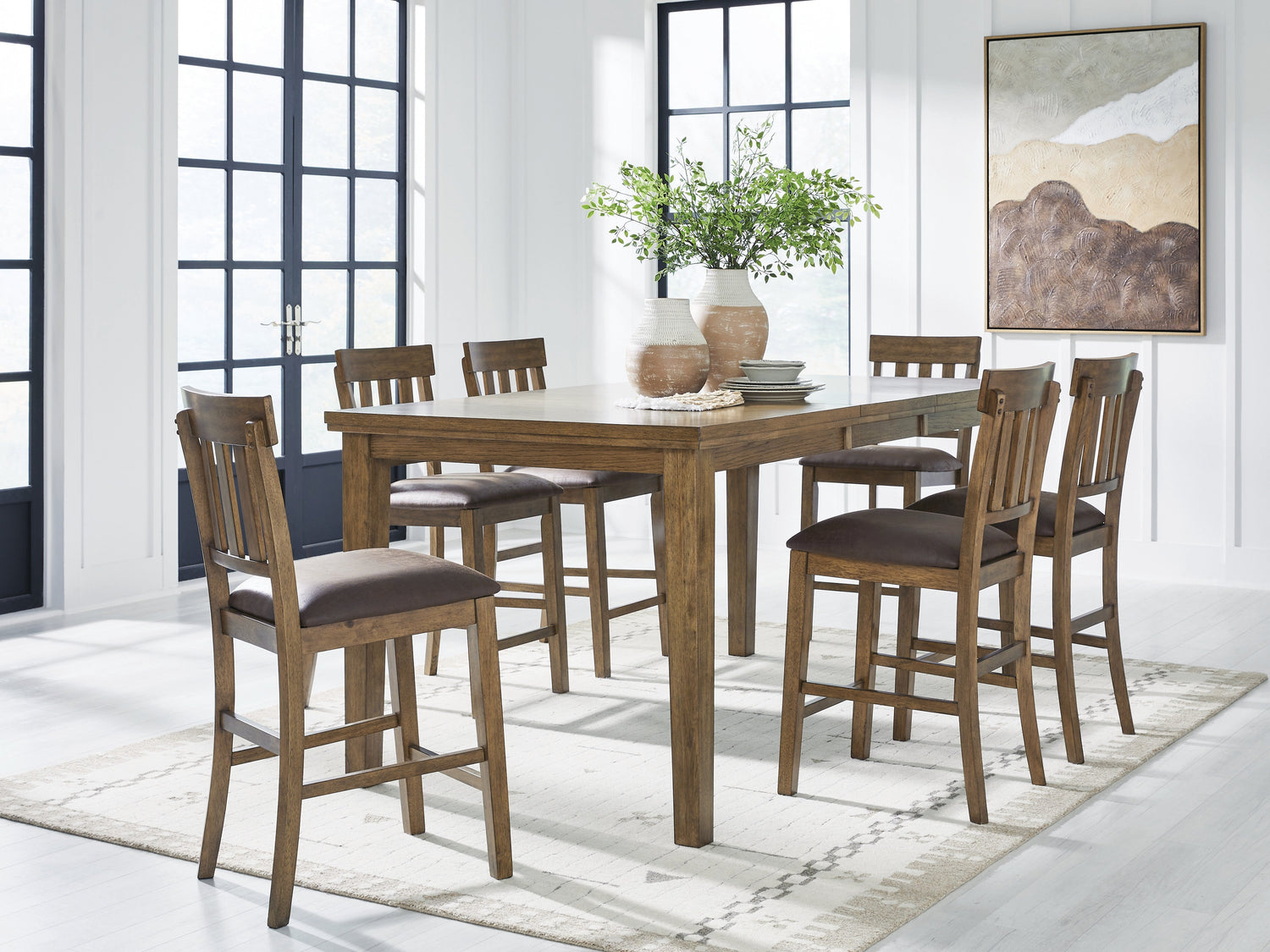 Urbinforte Counter Height Dining Table and 6 Barstools in Light Brown from Ashley - Luna Furniture