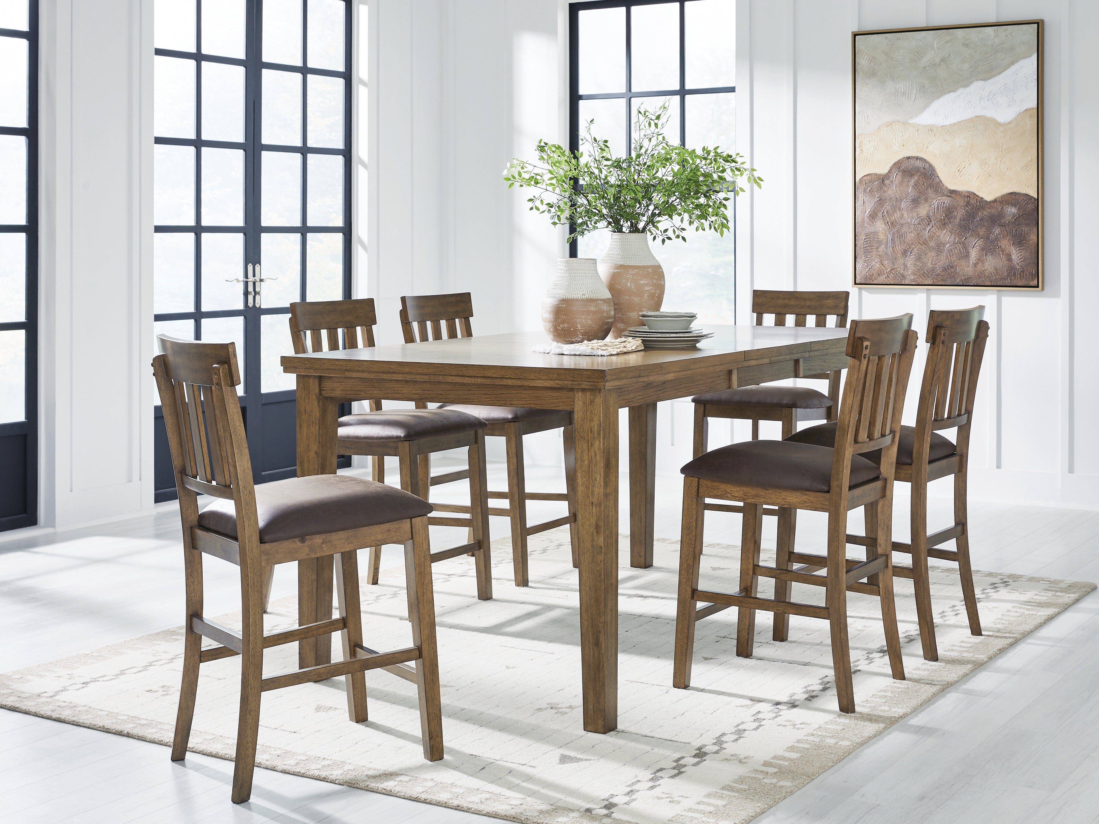 Urbinforte Counter Height Dining Table and 6 Barstools in Light Brown from Ashley - Luna Furniture