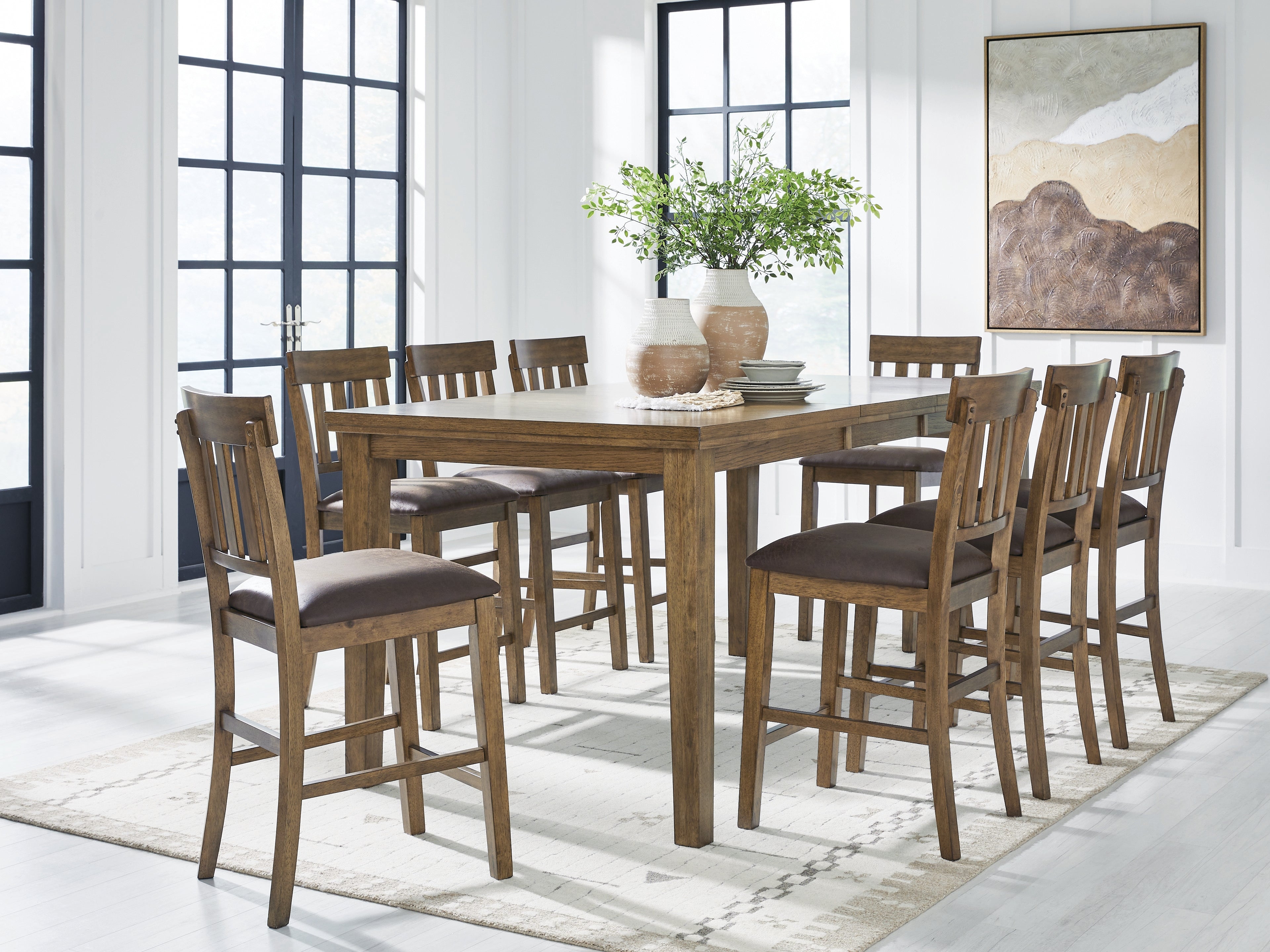 Urbinforte Counter Height Dining Table and 8 Barstools in Light Brown from Ashley - Luna Furniture