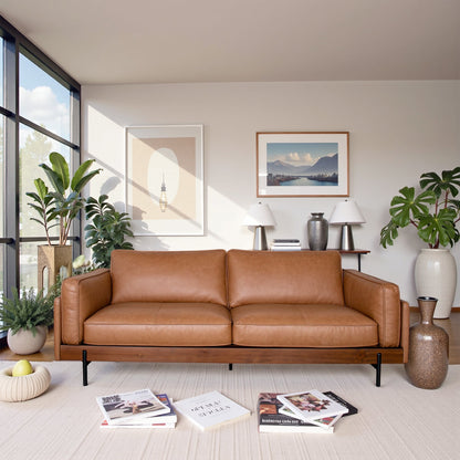 Utica Premium Leather Living Room Sofa with Metal Legs &amp; Sustainable Materials - SOF04407901
