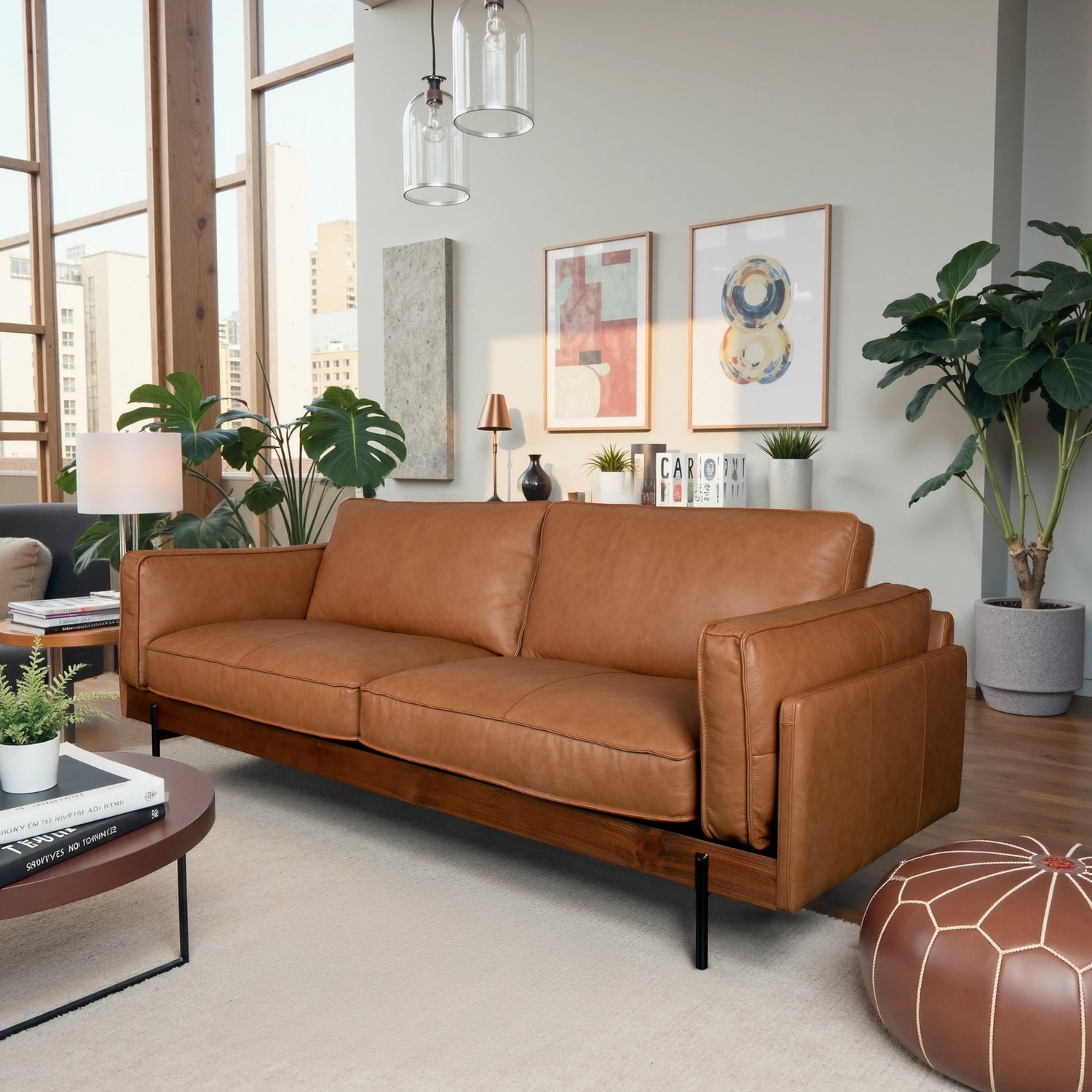 Utica Premium Leather Living Room Sofa with Metal Legs &amp; Sustainable Materials - SOF04407901