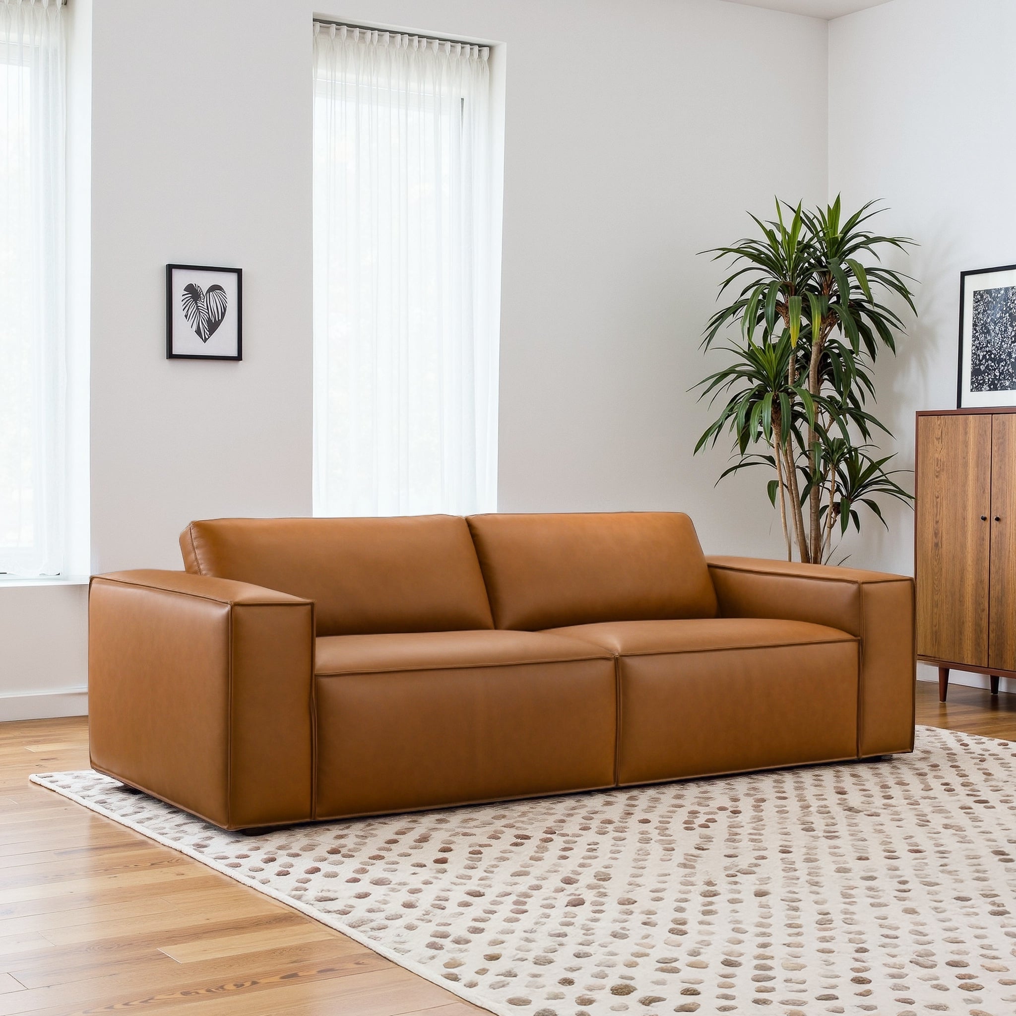 Uvalde Mid-Century Modern Vegan Leather Luxurious Sofa - SOF00407601